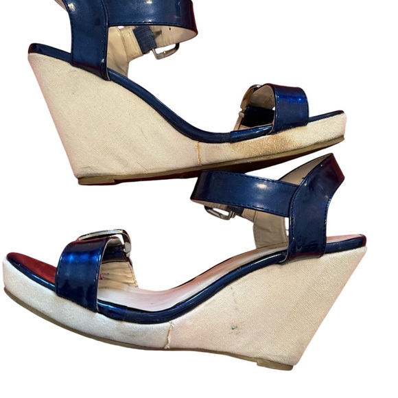 Intaglia Cobalt Blue Ankle Strap Canvas Wedges - Picture 6 of 7